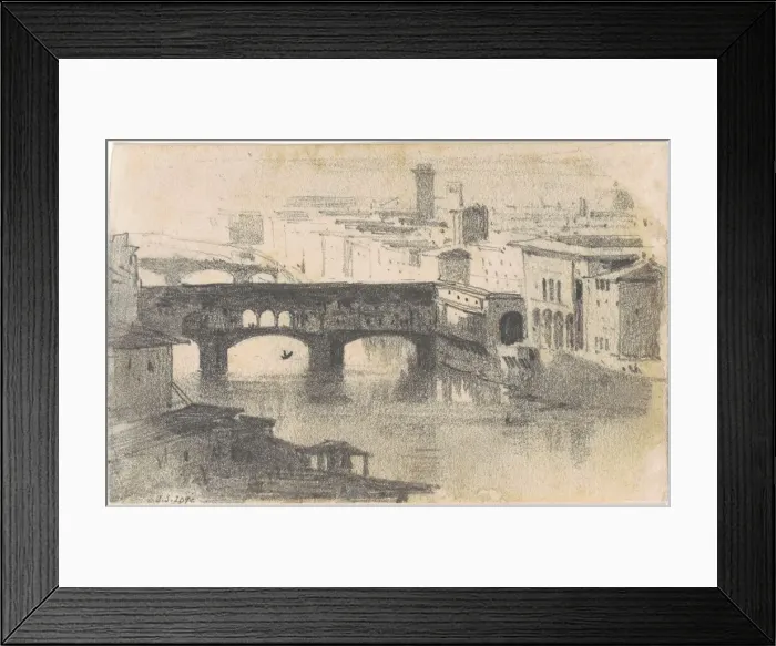 Framed Print : Ponte Vecchio, Florence [recto], 1870-1872. Creator: John Singer Sargent