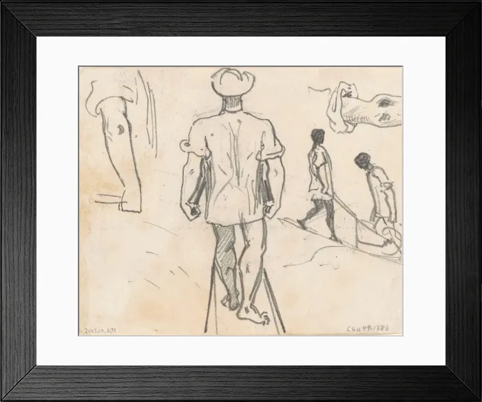 Framed Print : Studies of Peasants with Wheelbarrows [verso], 1870-1872. Creator: John Singer Sargent