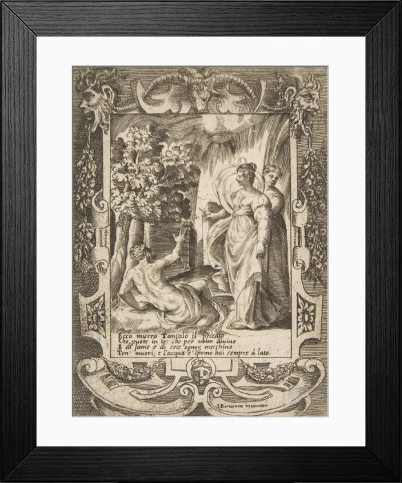 Framed Print : Tantalus at left speaking to Diana at right, set within an elaborate frame, from the L Framed Print : Tantalus at left speaking to Diana at right, set within an elaborate frame, from the L
