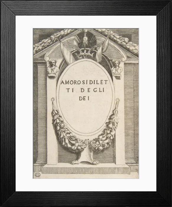 Framed Print : Title page to The Loves of the Gods, 1531-60. Creator: Giulio Bonasone Framed Print : Title page to The Loves of the Gods, 1531-60. Creator: Giulio Bonasone
