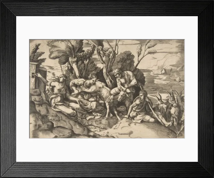 Framed Print : Jupiter suckled by the goat Amalthea, 1531-76 Creator: Giulio Bonasone Framed Print : Jupiter suckled by the goat Amalthea, 1531-76 Creator: Giulio Bonasone