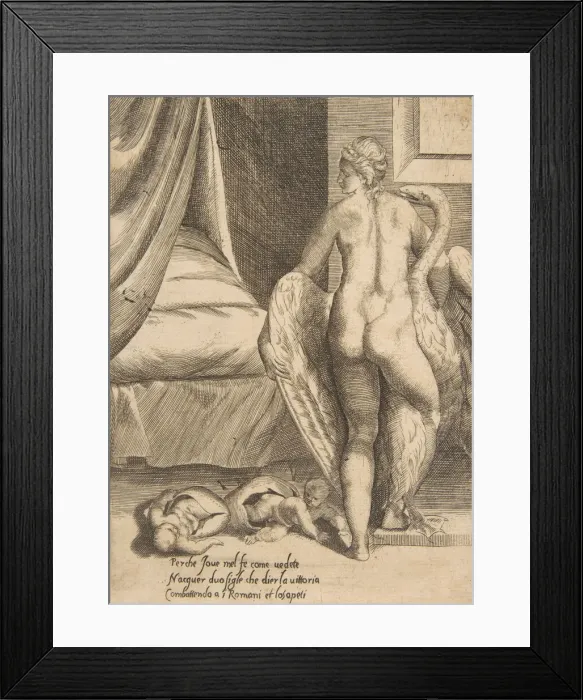 Framed Print : Leda and the Swan, from The Loves of the Gods, 1531-76. Creator: Giulio Bonasone Framed Print : Leda and the Swan, from The Loves of the Gods, 1531-76. Creator: Giulio Bonasone
