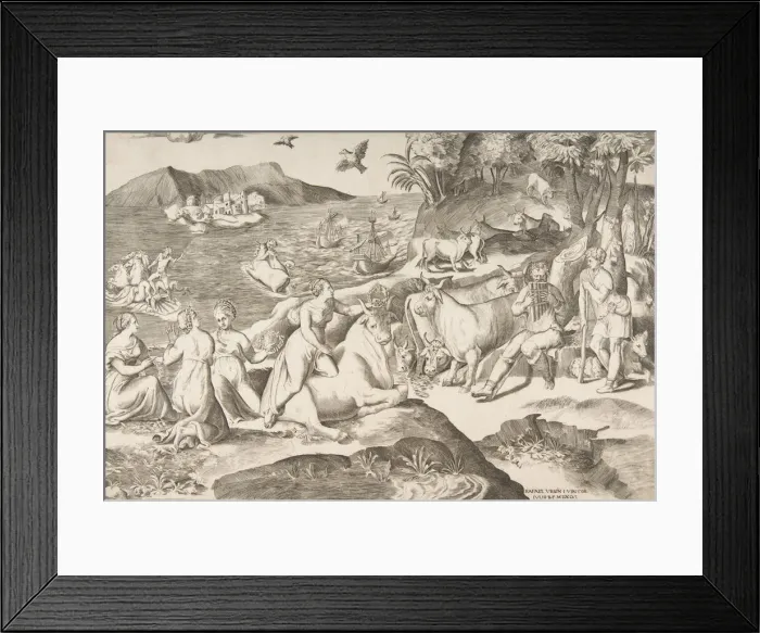 Framed Print : The Rape of Europa, 1546. Creator: Giulio Bonasone Framed Print : The Rape of Europa, 1546. Creator: Giulio Bonasone