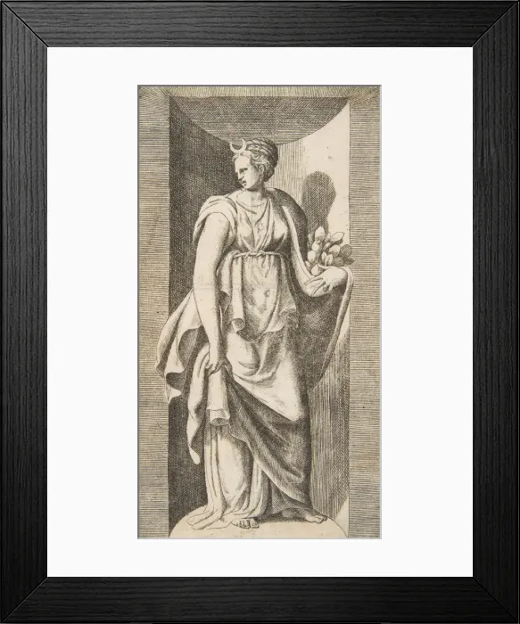 Framed Print : Diana holding fruit in her left hand standing within a niche, ca. 1531-76 Framed Print : Diana holding fruit in her left hand standing within a niche, ca. 1531-76
