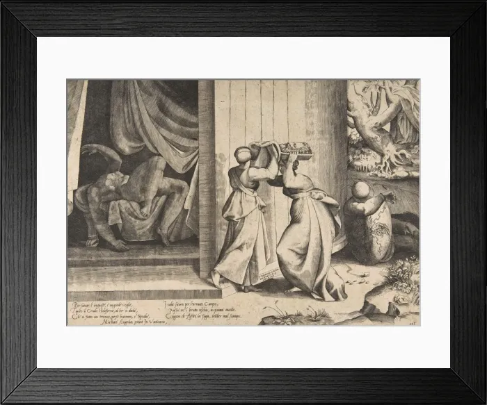 Framed Print : Judith passing the head of Holofernes to her maidservant, the decapitated Holofernes in Framed Print : Judith passing the head of Holofernes to her maidservant, the decapitated Holofernes in