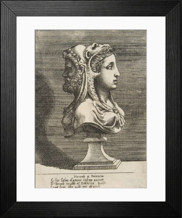 Framed Print : Bust of Hercules and Dejanira, ca. 1531-76. Creator: Giulio Bonasone Framed Print : Bust of Hercules and Dejanira, ca. 1531-76. Creator: Giulio Bonasone