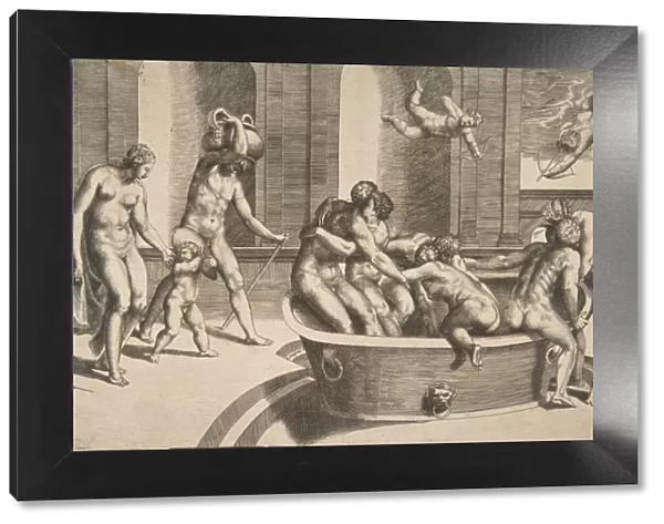 Men and women bathing, some embracing, 1531-76. Creator: Giulio Bonasone