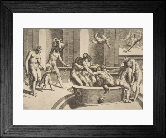 Framed Print : Men and women bathing, some embracing, 1531-76. Creator: Giulio Bonasone Framed Print : Men and women bathing, some embracing, 1531-76. Creator: Giulio Bonasone