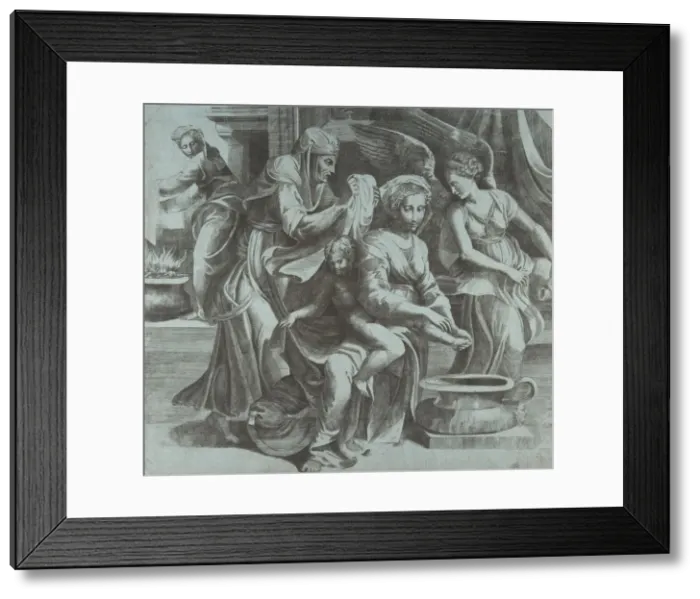Framed Print : The Virgin washing the Christ Child accompanied by figures and an angel at right... ca Framed Print : The Virgin washing the Christ Child accompanied by figures and an angel at right... ca