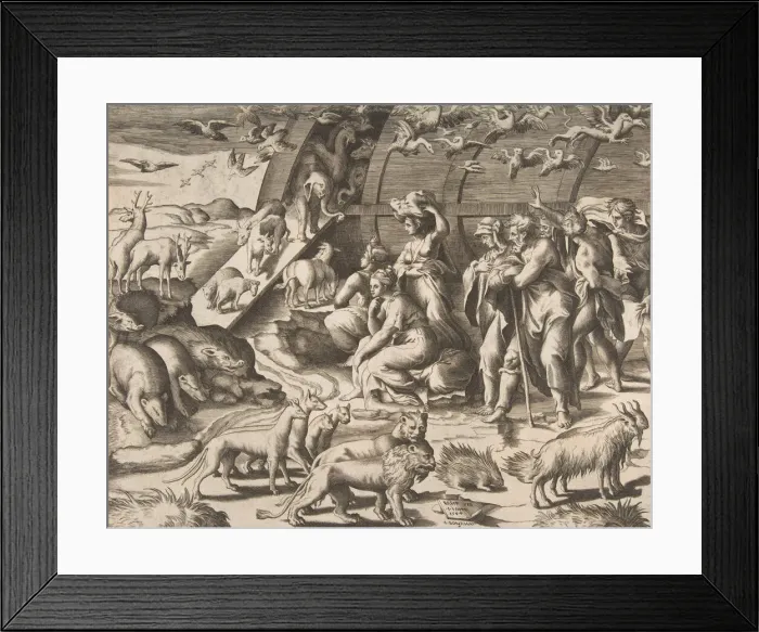 Framed Print : Noah leaving the Ark, 16th century. Creator: Giulio Bonasone Framed Print : Noah leaving the Ark, 16th century. Creator: Giulio Bonasone