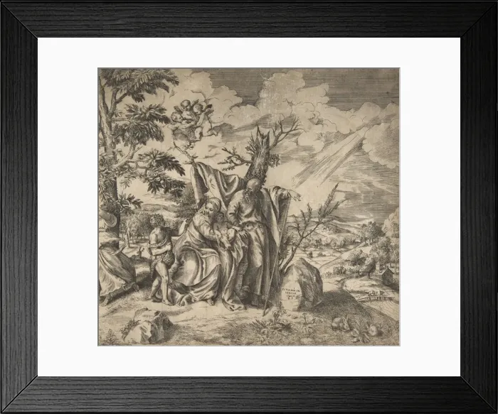 Framed Print : The rest of the Holy Family on their flight to Egypt, 1531-76. Creator: Giulio Bonasone Framed Print : The rest of the Holy Family on their flight to Egypt, 1531-76. Creator: Giulio Bonasone