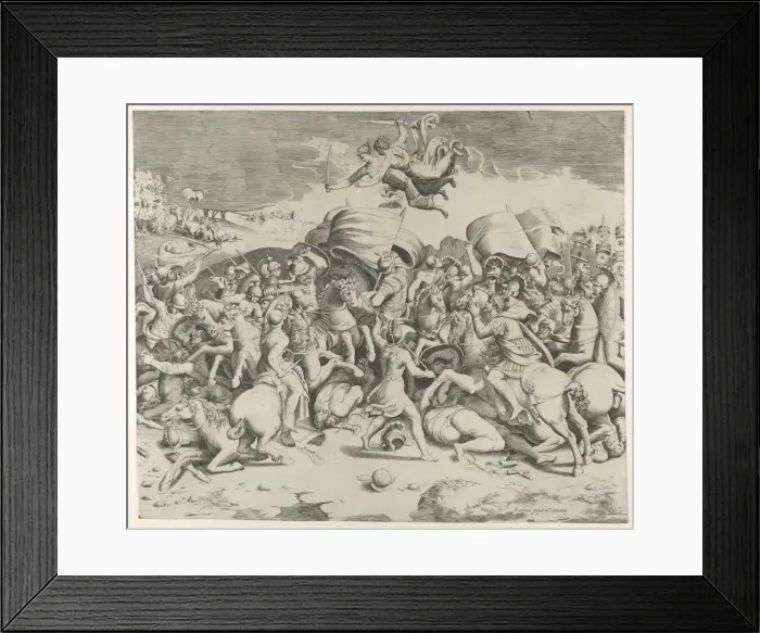 Framed Print : Constantine defeating the tyrant Maxentius, angels carrying swords fly above, 1544. 1544 Framed Print : Constantine defeating the tyrant Maxentius, angels carrying swords fly above, 1544. 1544