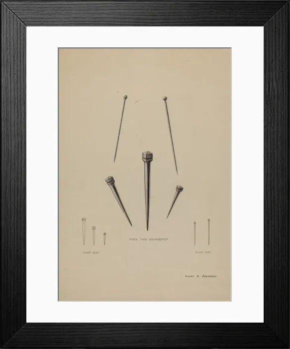 Framed Print : Nails and Pins, c. 1937. Creator: Harry G Aberdeen Framed Print : Nails and Pins, c. 1937. Creator: Harry G Aberdeen