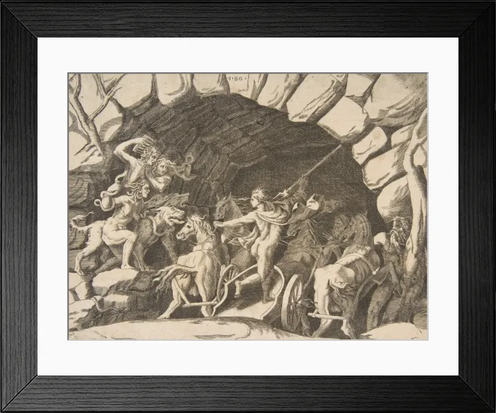 Framed Print : Pluto riding a chariot descending into Hell, from the Division of the Universe, 1531-76 Framed Print : Pluto riding a chariot descending into Hell, from the Division of the Universe, 1531-76