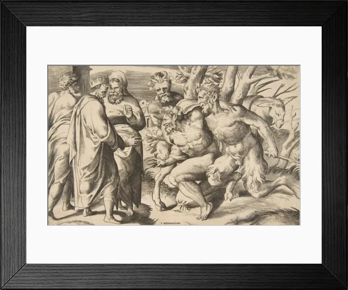 Framed Print : Two satyrs bringing Silenus King Midas standing at the left, 1531-76 Framed Print : Two satyrs bringing Silenus King Midas standing at the left, 1531-76