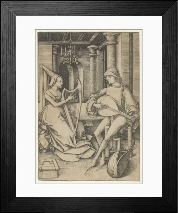 Framed Print : Lute Player and Harpist, from Scenes of Daily Life. n. d. Creator: Israhel van Meckenem Framed Print : Lute Player and Harpist, from Scenes of Daily Life. n. d. Creator: Israhel van Meckenem