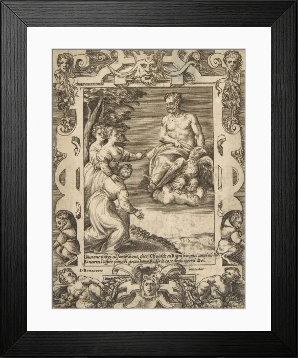 Framed Print : Juno at left asks Jupiter to help the Greeks, set within an elaborate frame, from