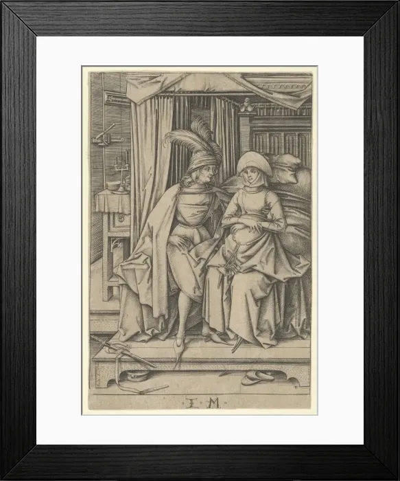 Framed Print : Couple Seated on a Bed, from Scenes of Daily Life. n. d. Creator: Israhel van Meckenem Framed Print : Couple Seated on a Bed, from Scenes of Daily Life. n. d. Creator: Israhel van Meckenem