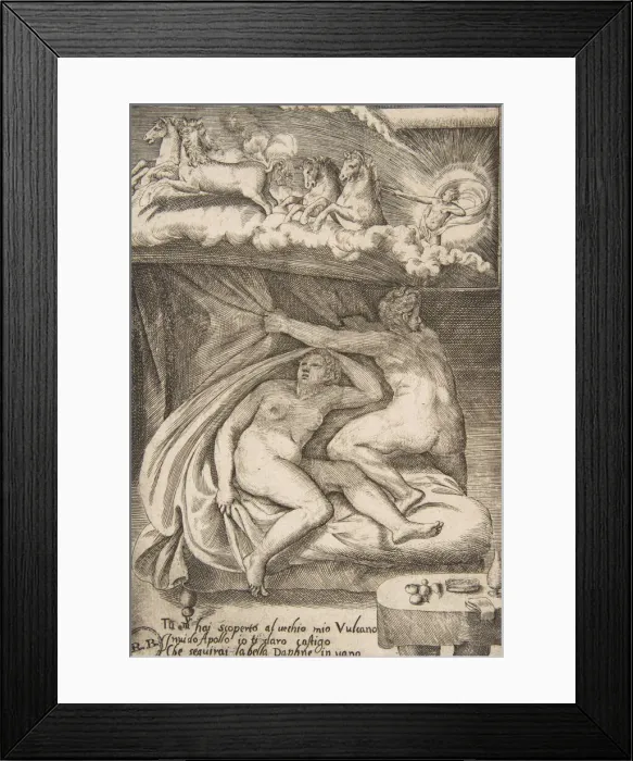 Framed Print : Venus and Mars discovered by Apollo, from The Loves of the Gods, 1531-60 Framed Print : Venus and Mars discovered by Apollo, from The Loves of the Gods, 1531-60