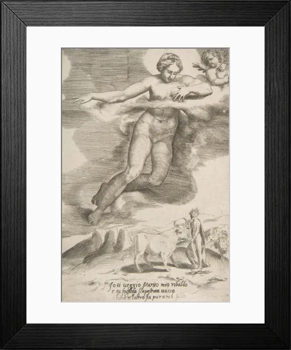 Framed Print : Juno watching Jupiter and Io, from The Loves of the Gods, 1531-60 Framed Print : Juno watching Jupiter and Io, from The Loves of the Gods, 1531-60