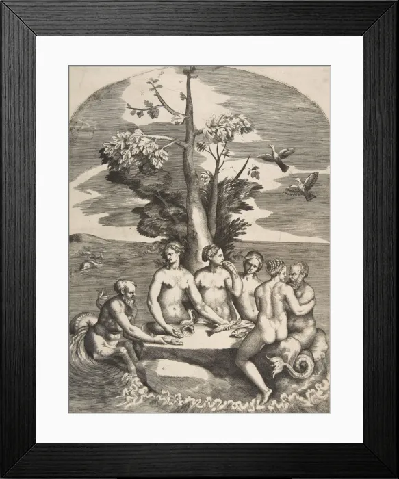 Framed Print : Two sea gods accompanied by four nymphs, 1531-76. Creator: Giulio Bonasone Framed Print : Two sea gods accompanied by four nymphs, 1531-76. Creator: Giulio Bonasone