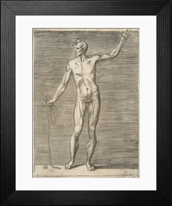 Framed Print : Man seen from the Front, holding a Rope in his right Hand, 16th century Framed Print : Man seen from the Front, holding a Rope in his right Hand, 16th century