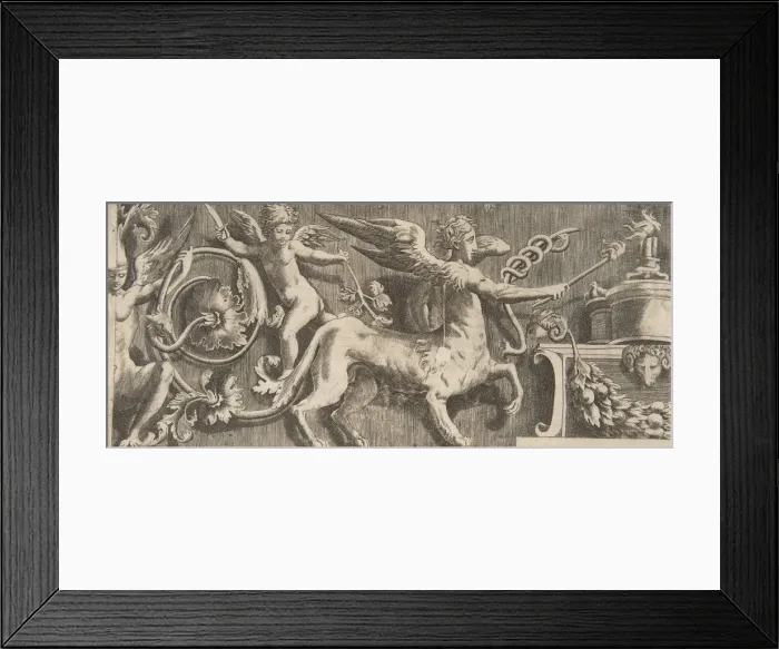 Framed Print : Ornament frieze with winged Centaur, 1531-76. Creator: Giulio Bonasone Framed Print : Ornament frieze with winged Centaur, 1531-76. Creator: Giulio Bonasone