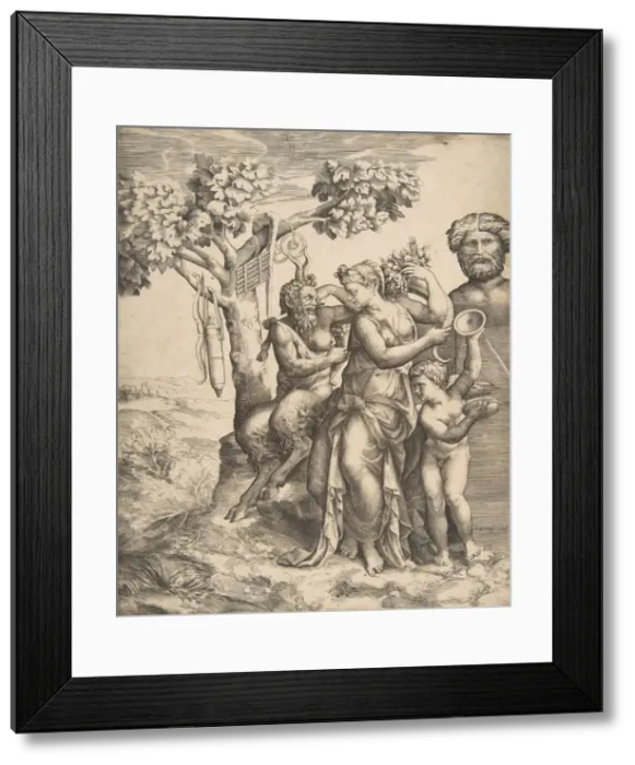 Framed Print : Pan at the left seated next to a standing nymph, to the right Cupid holding cymbals Framed Print : Pan at the left seated next to a standing nymph, to the right Cupid holding cymbals