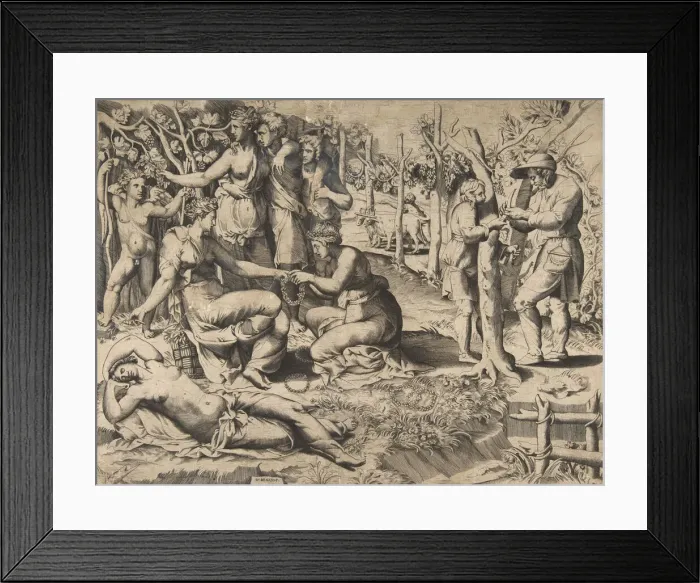Framed Print : Flora in the centre passing a wreath to another woman, surrounded by other fig Framed Print : Flora in the centre passing a wreath to another woman, surrounded by other fig