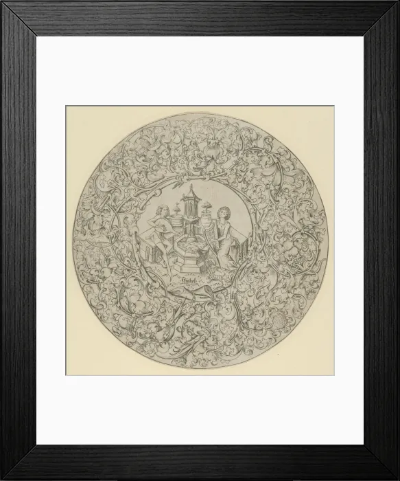 Framed Print : Garden of Love, Within Large Ornamented Circular Frame. Creator: Israhel van Meckenem Framed Print : Garden of Love, Within Large Ornamented Circular Frame. Creator: Israhel van Meckenem