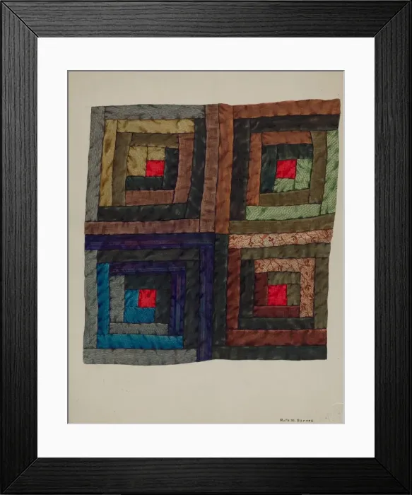 Framed Print : Log Cabin Quilt, c. 1937. Creator: Ruth M Barnes Framed Print : Log Cabin Quilt, c. 1937. Creator: Ruth M Barnes