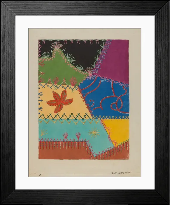 Framed Print : Crazy Quilt Detail, c. 1939. Creator: Ruth M Barnes Framed Print : Crazy Quilt Detail, c. 1939. Creator: Ruth M Barnes