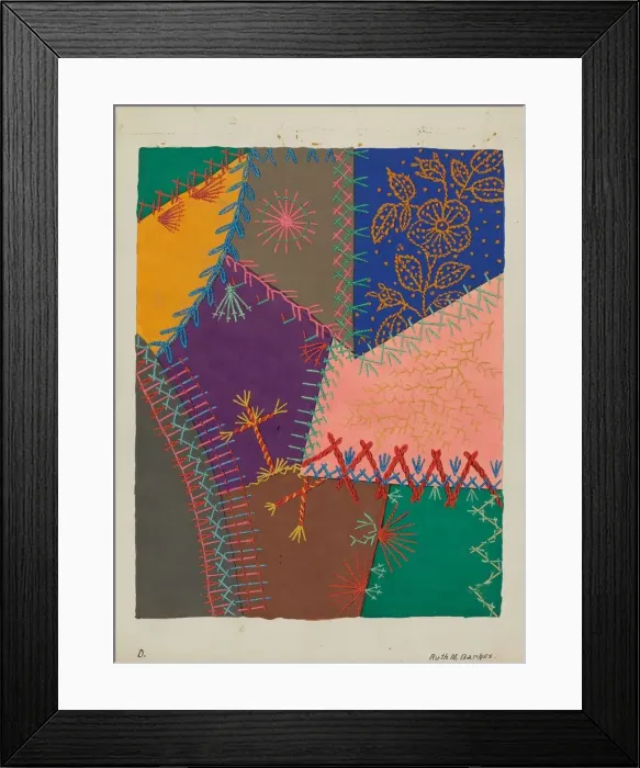 Framed Print : Crazy Quilt (Detail), c. 1940. Creator: Ruth M Barnes Framed Print : Crazy Quilt (Detail), c. 1940. Creator: Ruth M Barnes