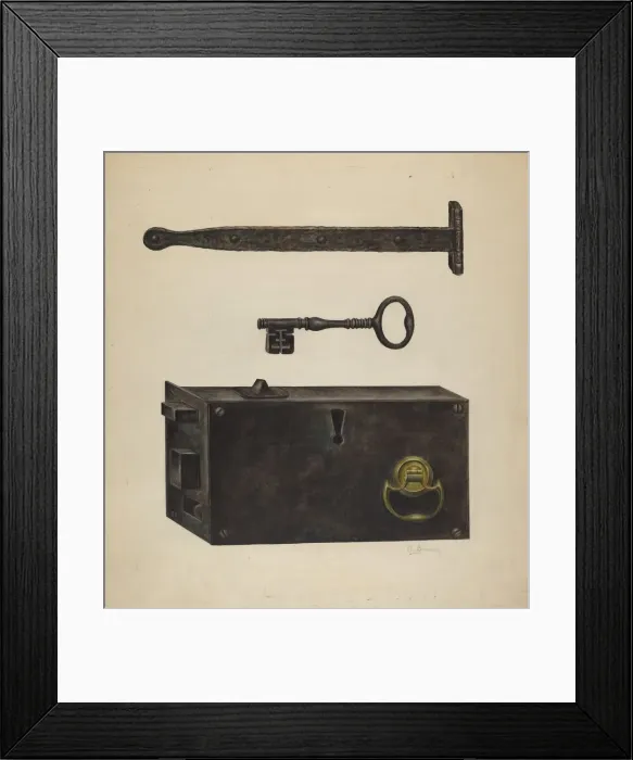 Framed Print : Lock, Key, Hinge, c. 1938. Creator: Charles Bowman Framed Print : Lock, Key, Hinge, c. 1938. Creator: Charles Bowman