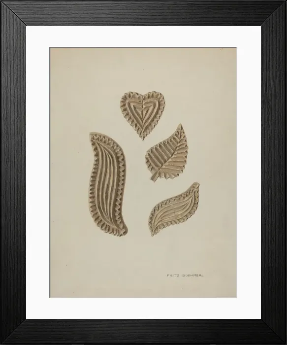 Framed Print : Pa. German Stamping Blocks for Homespun Cotton or Linens, c. 1939. Creator: Fritz Boehmer Framed Print : Pa. German Stamping Blocks for Homespun Cotton or Linens, c. 1939. Creator: Fritz Boehmer