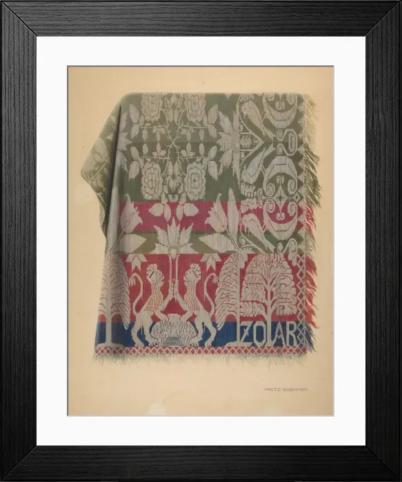 Framed Print : Zoar Jacquard Coverlet, c. 1938. Creator: Fritz Boehmer Framed Print : Zoar Jacquard Coverlet, c. 1938. Creator: Fritz Boehmer
