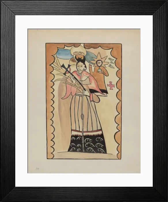 Framed Print : St. John Nepomucene-Painted on Buffalo Hide Prior to 1800, 1935 / 1942. Creator: E. Boyd Framed Print : St. John Nepomucene-Painted on Buffalo Hide Prior to 1800, 1935 / 1942. Creator: E. Boyd