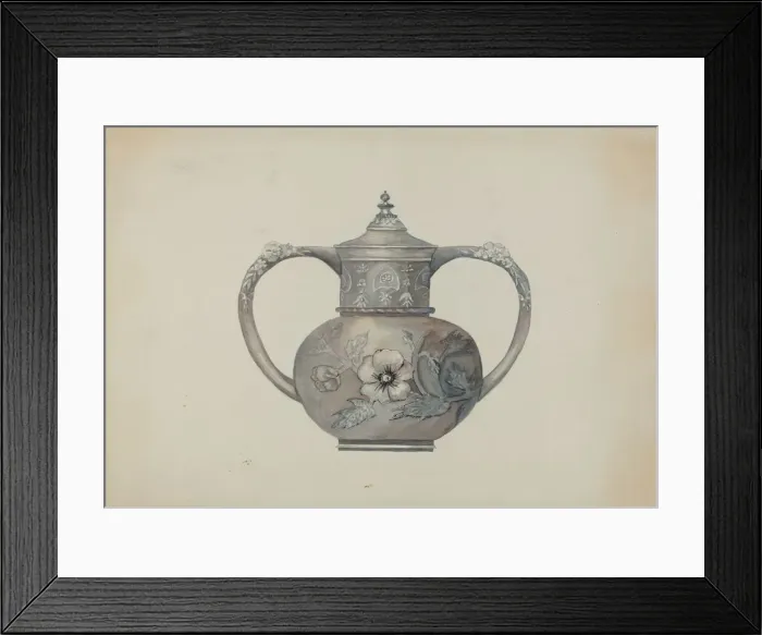 Framed Print : Pewter Tea Set, c. 1936. Creator: Beulah Bradleigh Framed Print : Pewter Tea Set, c. 1936. Creator: Beulah Bradleigh