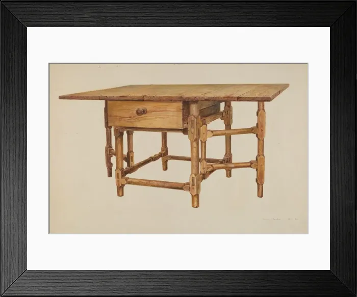 Framed Print : Gate-legged Dining Table, c. 1939. Creator: Amos C. Brinton Framed Print : Gate-legged Dining Table, c. 1939. Creator: Amos C. Brinton