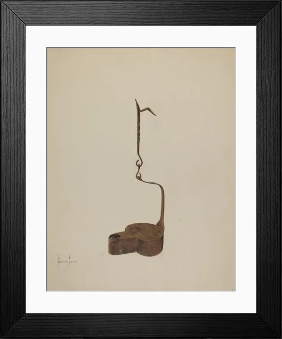 Framed Print : Wrought Iron Betty Lamp, c. 1937. Creator: H. Langden Brown Framed Print : Wrought Iron Betty Lamp, c. 1937. Creator: H. Langden Brown