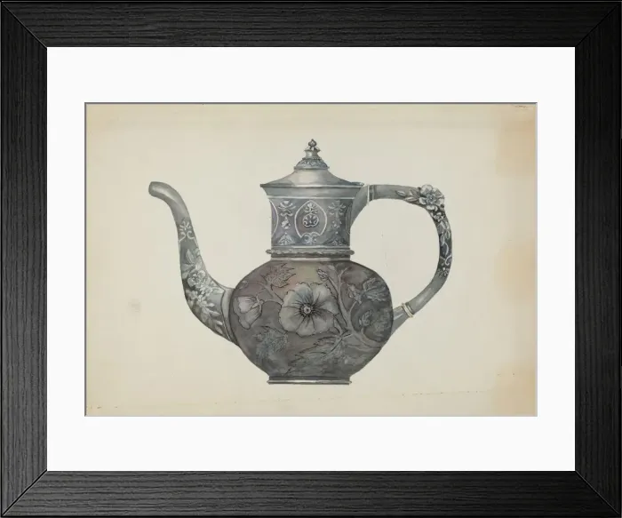 Framed Print : Pewter Teapot, c. 1937. Creator: Beulah Bradleigh Framed Print : Pewter Teapot, c. 1937. Creator: Beulah Bradleigh