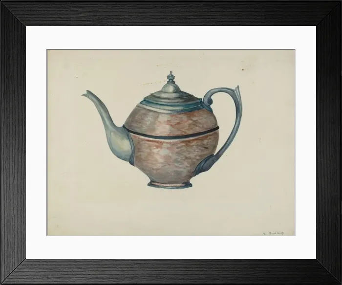 Framed Print : Pewter Teapot, c. 1936. Creator: Beulah Bradleigh