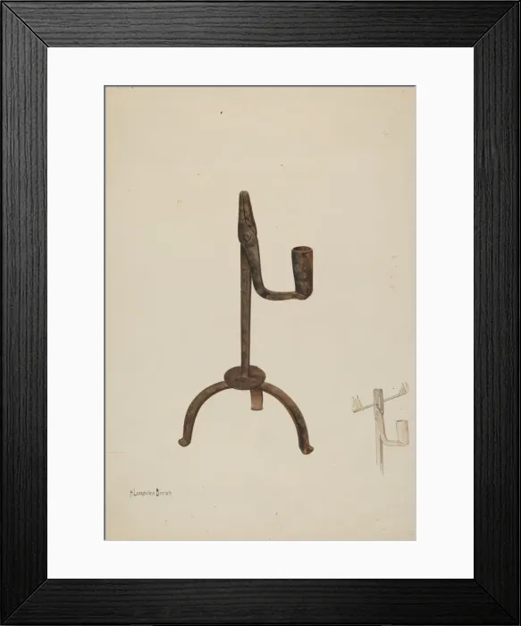 Framed Print : Rush Holder with Candle Socket, c. 1937. Creator: H. Langden Brown Framed Print : Rush Holder with Candle Socket, c. 1937. Creator: H. Langden Brown