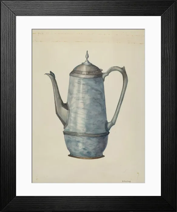 Framed Print : Pewter Coffee Pot, c. 1936. Creator: Beulah Bradleigh Framed Print : Pewter Coffee Pot, c. 1936. Creator: Beulah Bradleigh