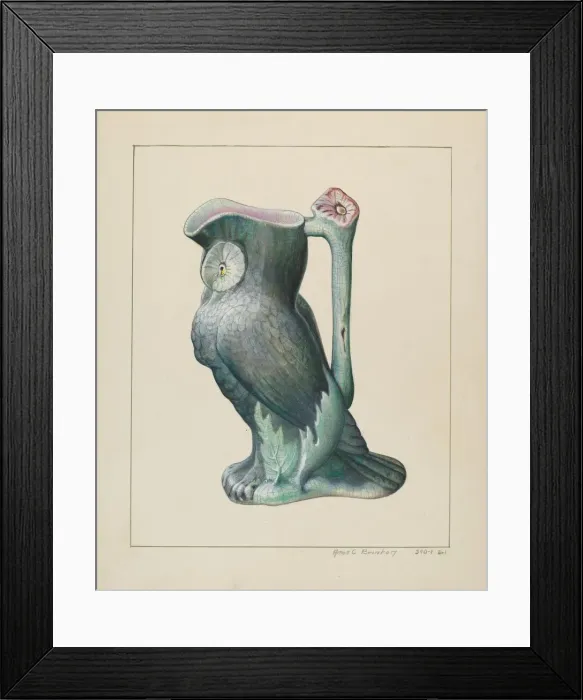Framed Print : Owl Pitcher, c. 1938. Creator: Amos C. Brinton Framed Print : Owl Pitcher, c. 1938. Creator: Amos C. Brinton