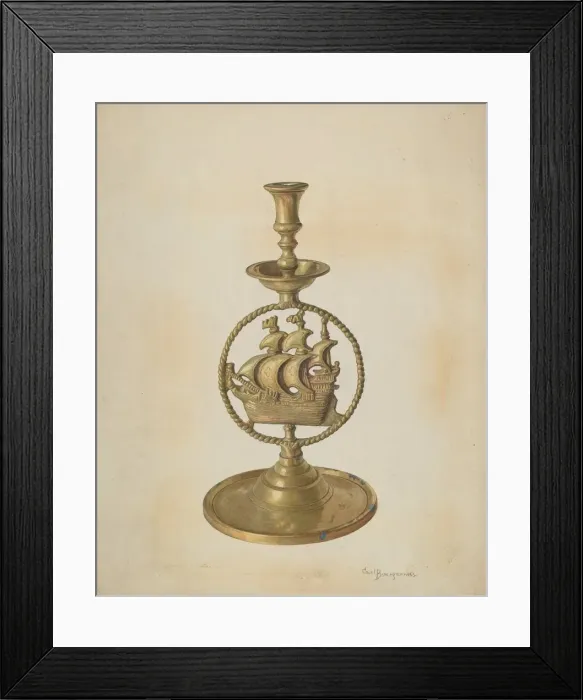Framed Print : Brass Candlestick, c. 1940. Creator: Carl Buergerniss Framed Print : Brass Candlestick, c. 1940. Creator: Carl Buergerniss