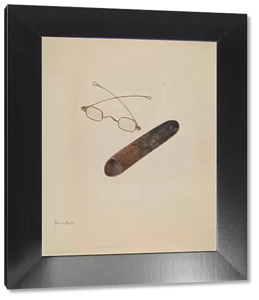 Spectacles and Case, c. 1937. Creator: H. Langden Brown