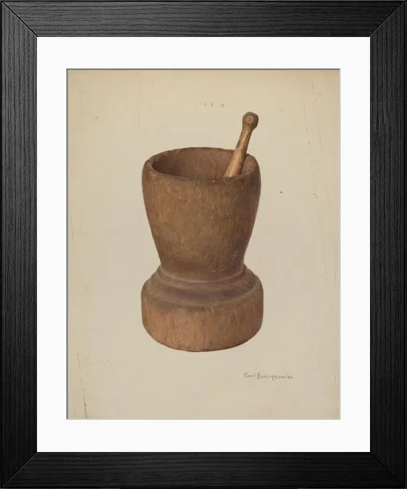 Framed Print : Mortar and Pestle, 1939. Creator: Carl Buergerniss Framed Print : Mortar and Pestle, 1939. Creator: Carl Buergerniss