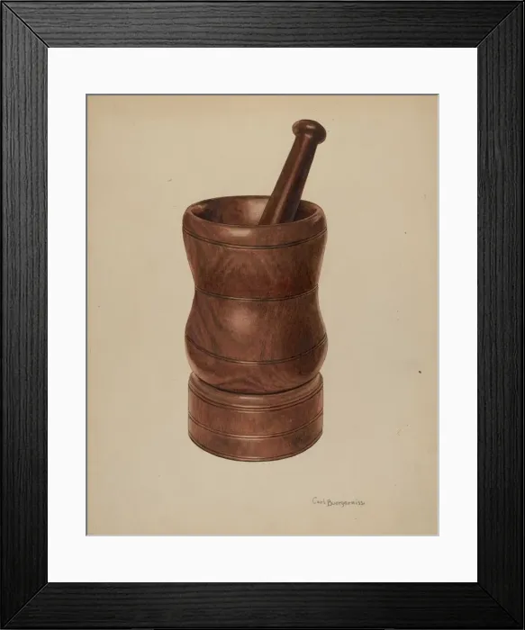 Framed Print : Mortar and Pestle, 1938. Creator: Carl Buergerniss Framed Print : Mortar and Pestle, 1938. Creator: Carl Buergerniss