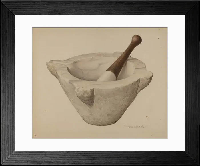 Framed Print : Mortar and Pestle, c. 1939. Creator: Carl Buergerniss Framed Print : Mortar and Pestle, c. 1939. Creator: Carl Buergerniss